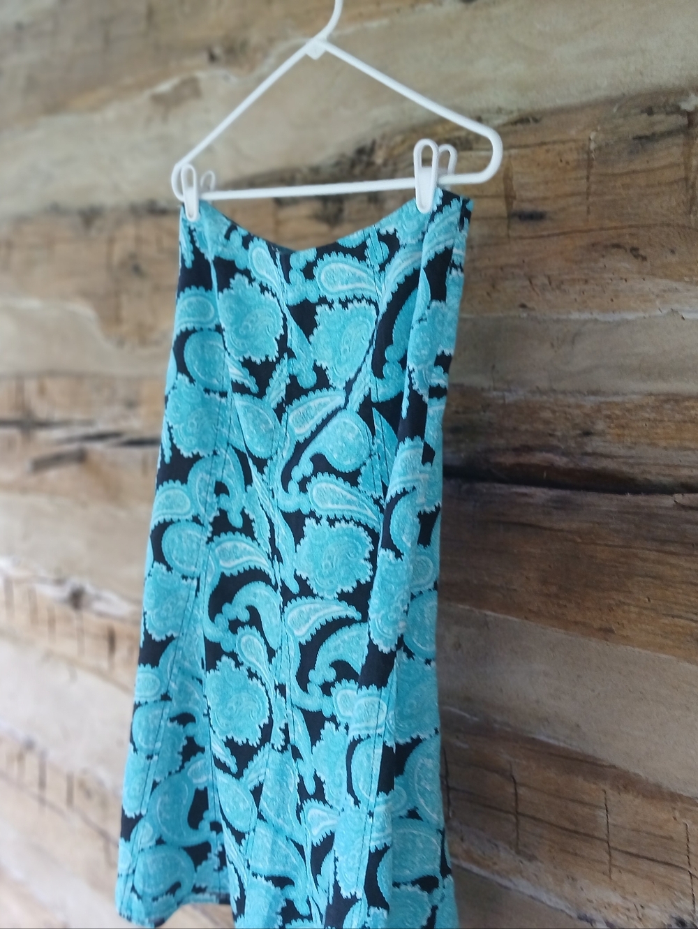 Kim Rogers Turquoise Paisley A Line Linen Maxi Skirt Size 12 - Picture 4 of 8